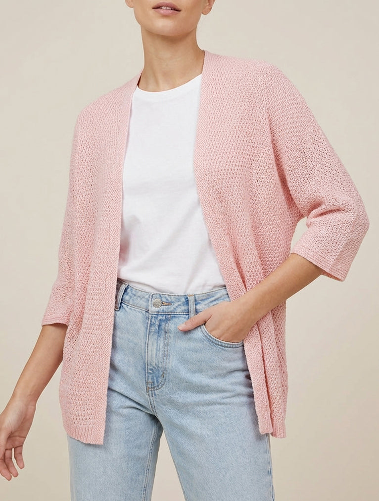 Chaleco recto abierto de punto - Rosa