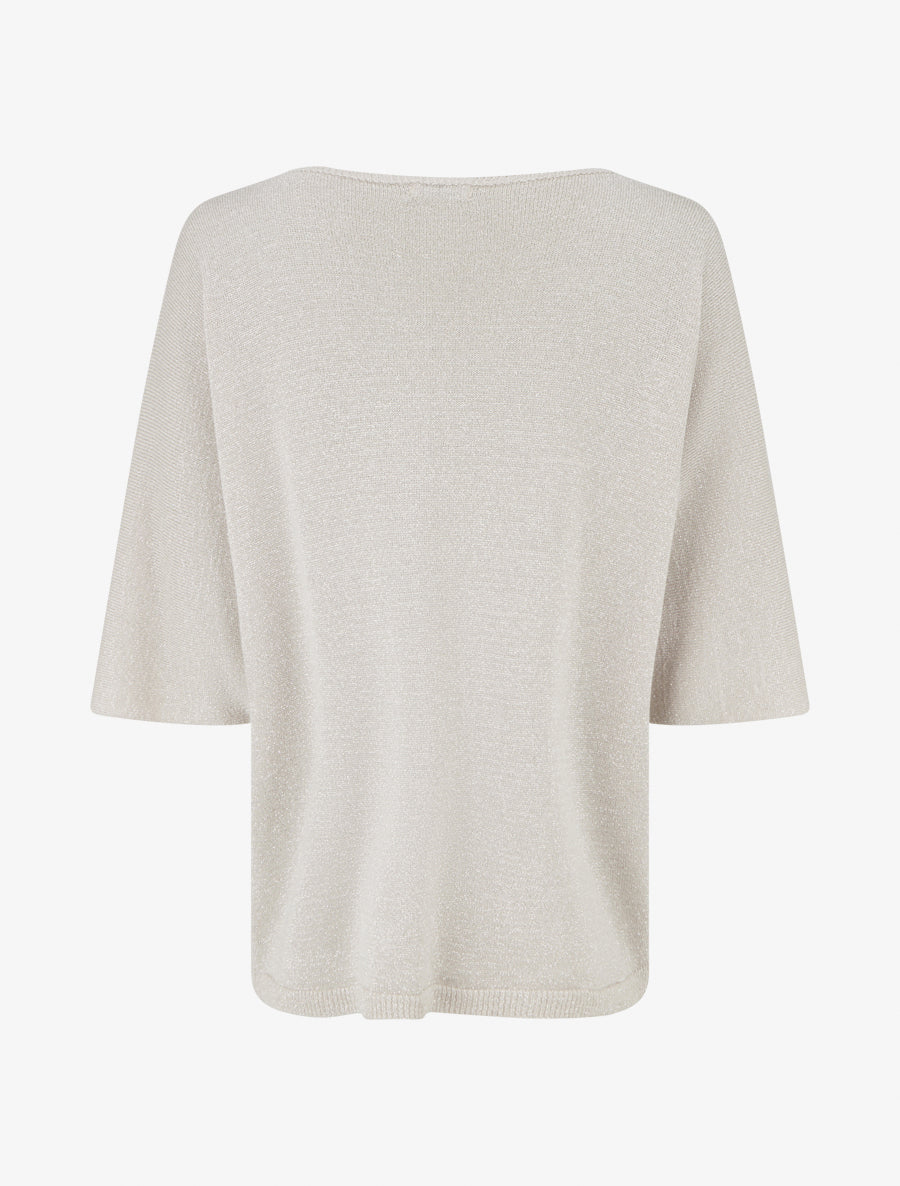 Pull fin irisé à manches 3/4 - Beige - 2