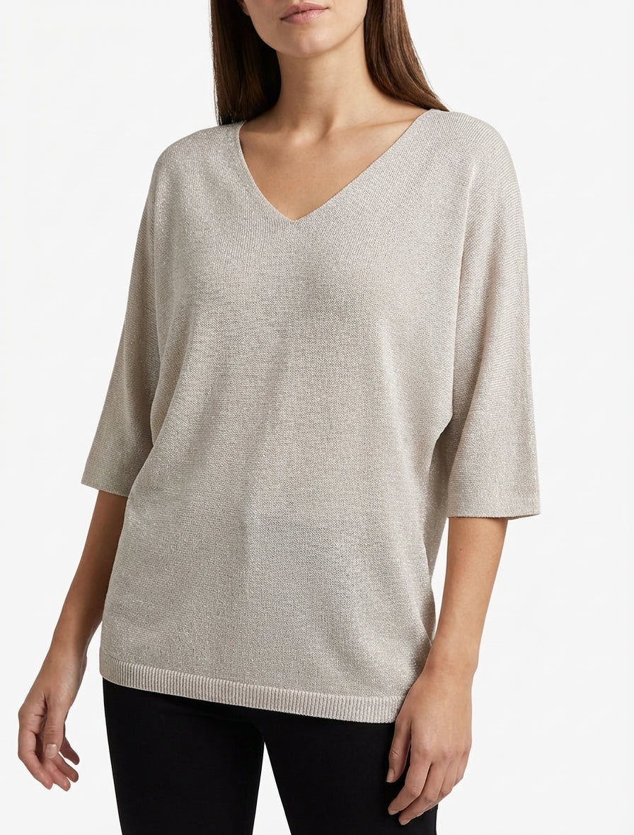 Suéter fino irisado de mangas 3/4 - Beis