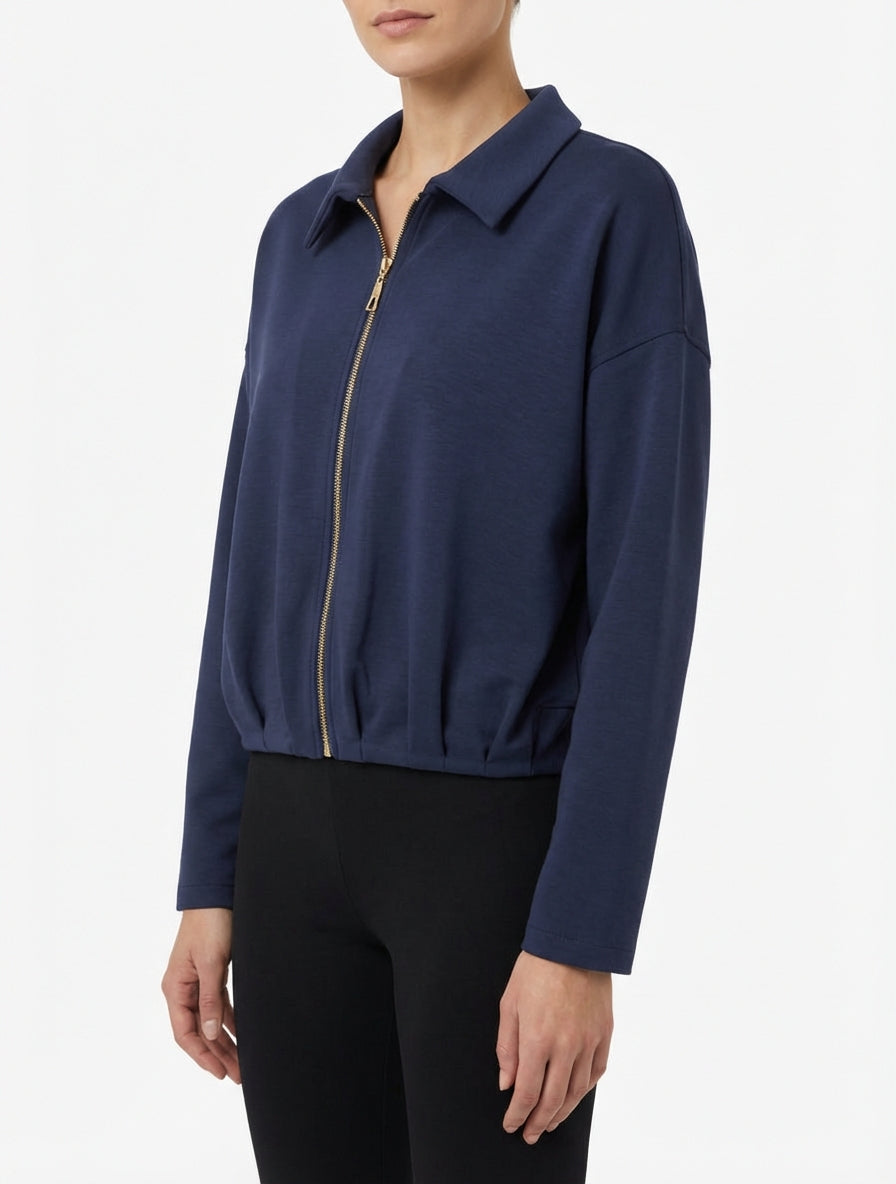 Chaqueta de corte globo con cremallera y efecto fruncido. - Marine