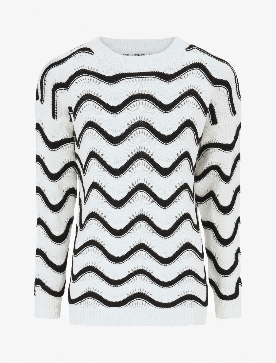 Pull ajouré en maille à vagues - Noir - 1