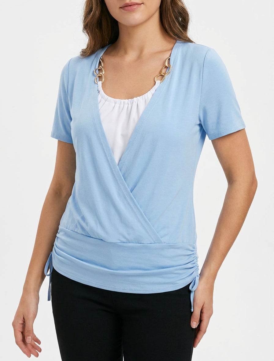 Top efecto superpuesto con cadenas - Azul cielo