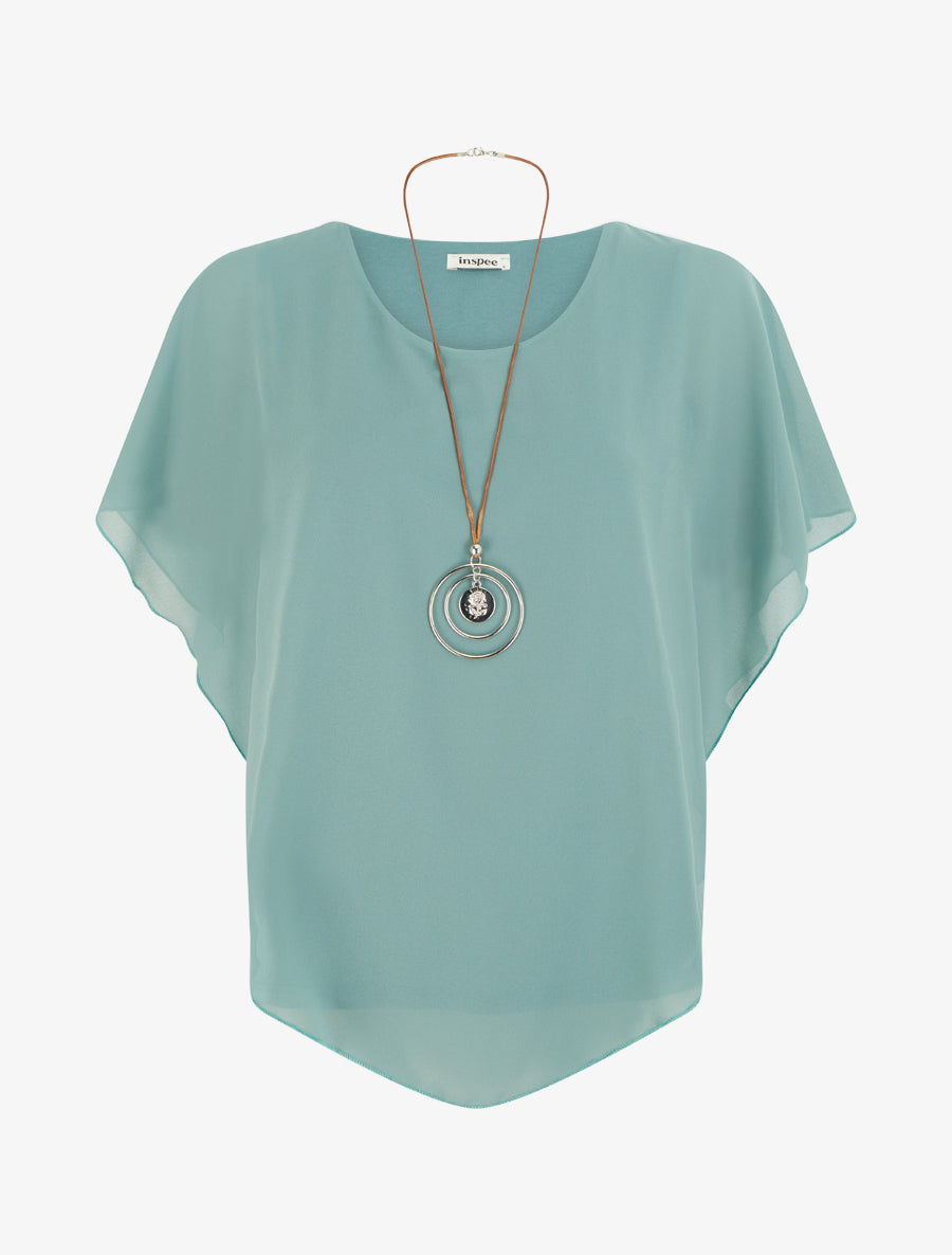 Top droit fluide en voile - Turquoise - 1