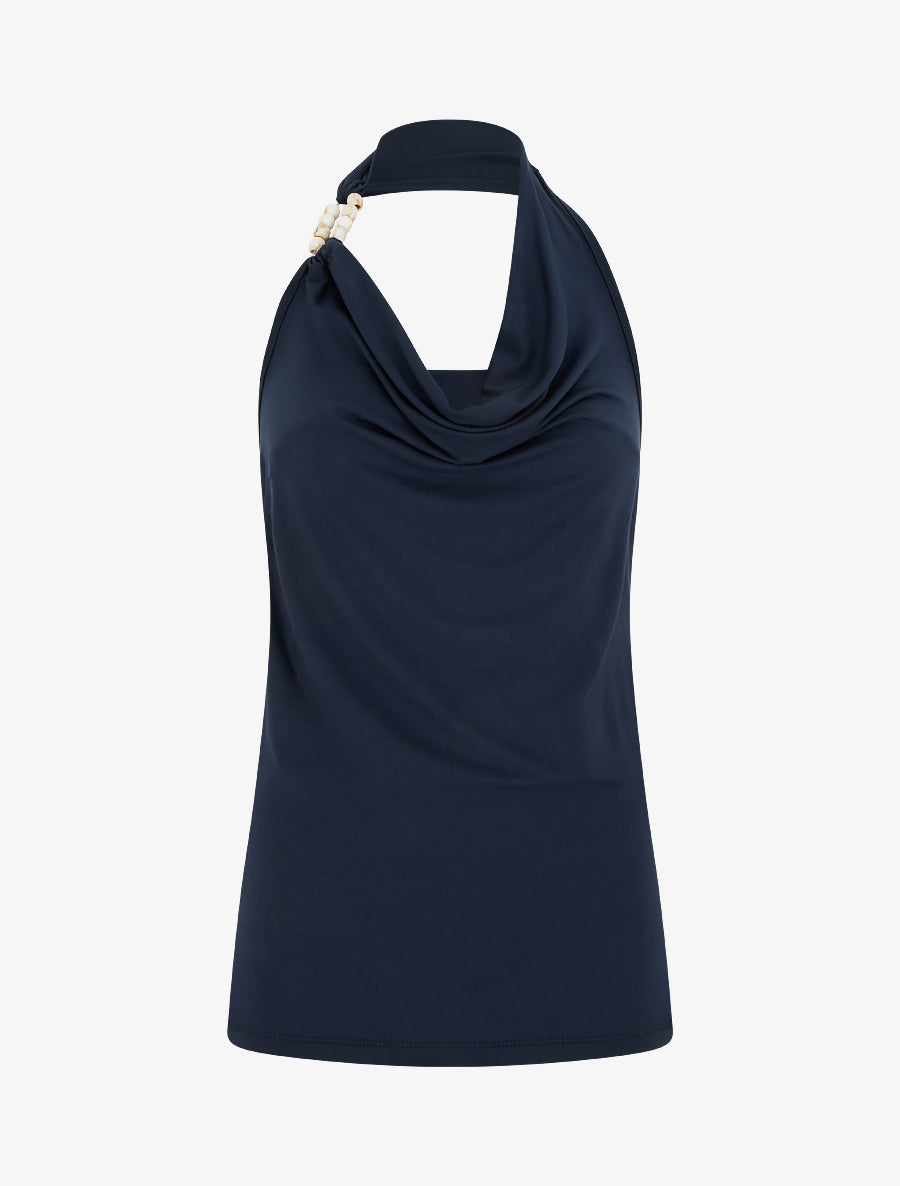 Top dos nu à perles - Marine - 1