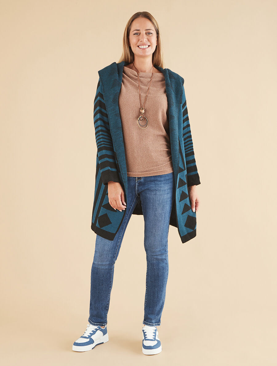 Gilet imprimé aztèque - Bleu pétrole - 4