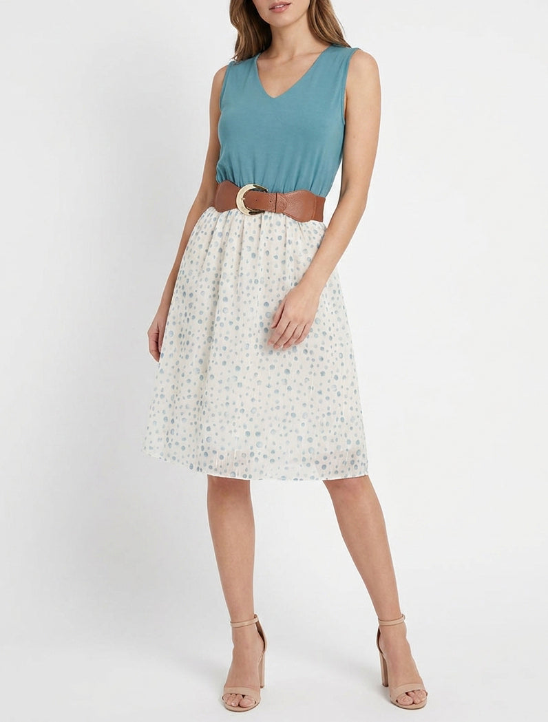 Vestido corte evasé estampado de lunares fantasía - Azul claro