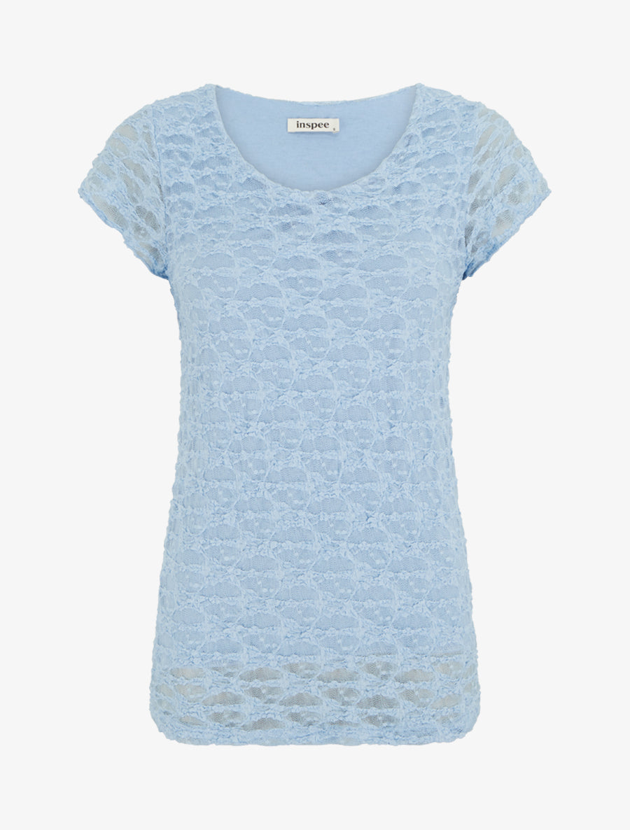 Top uni en dentelle à col rond - Bleu ciel - 1