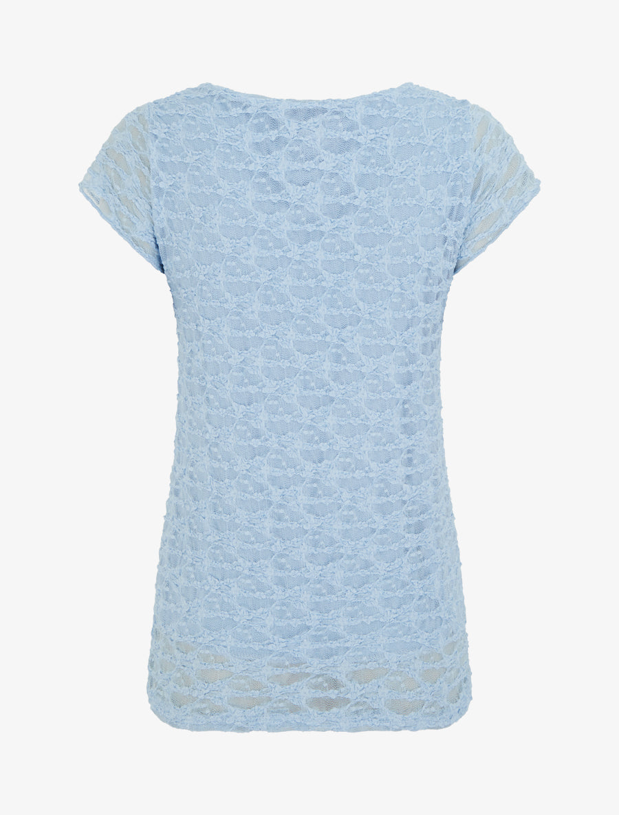 Top uni en dentelle à col rond - Bleu ciel - 2