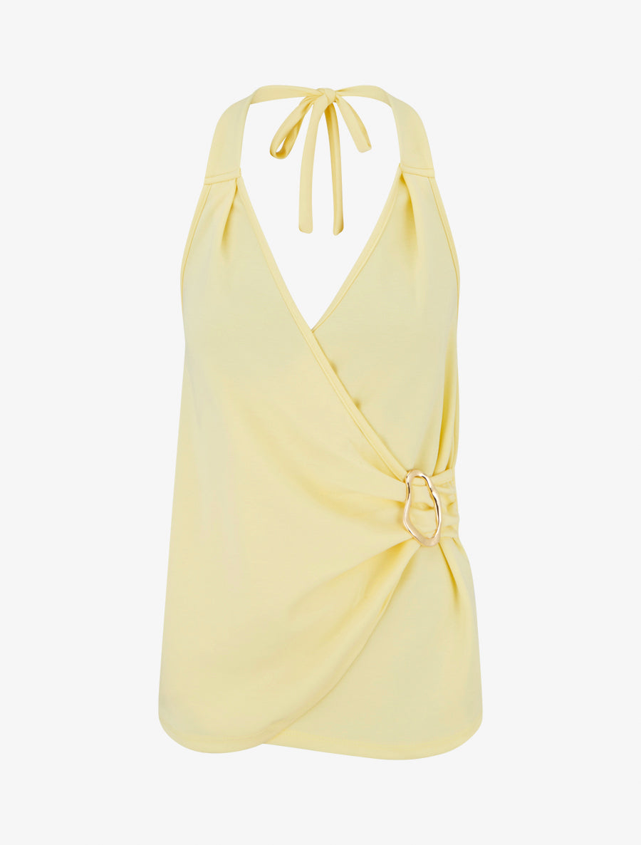 Top à dos nu et empiècement bijou - Jaune - 1