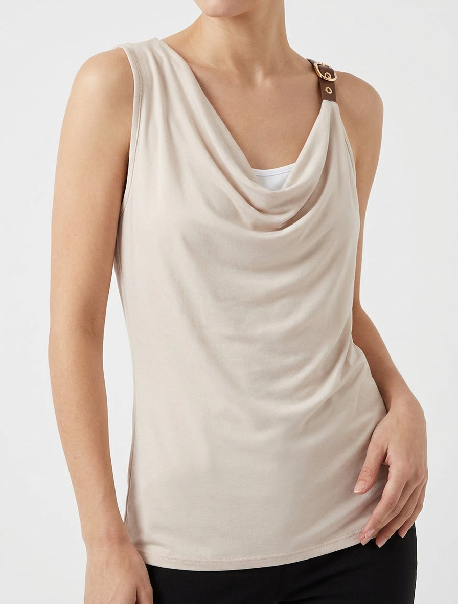 Top fluido con tirantes de imitación. - Beis