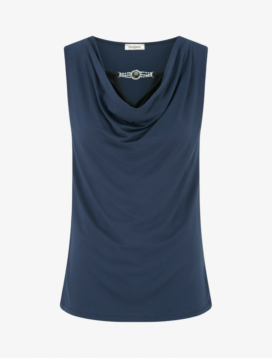 Top sans manches effet superposé à bijou - Marine - 1