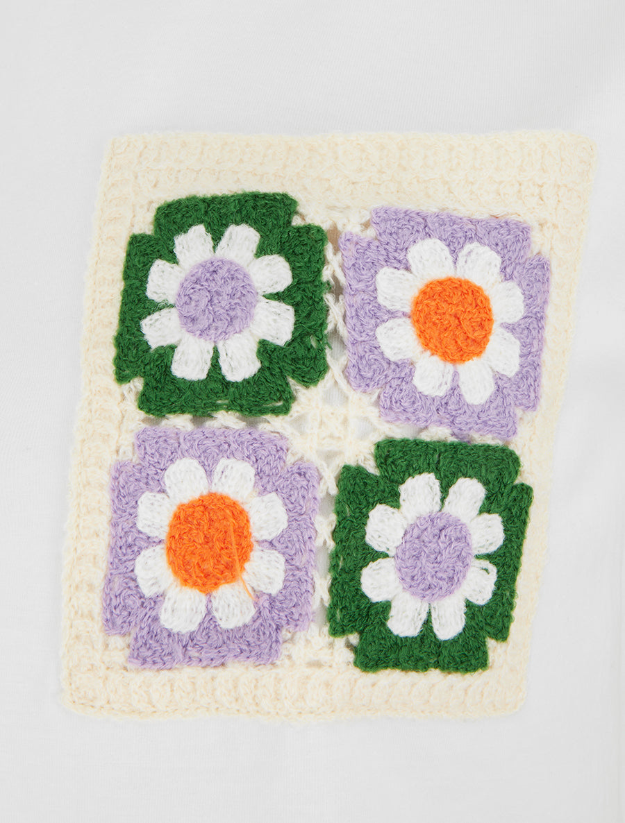 T-shirt à poche plaquée à motif floral - Blanc - 3