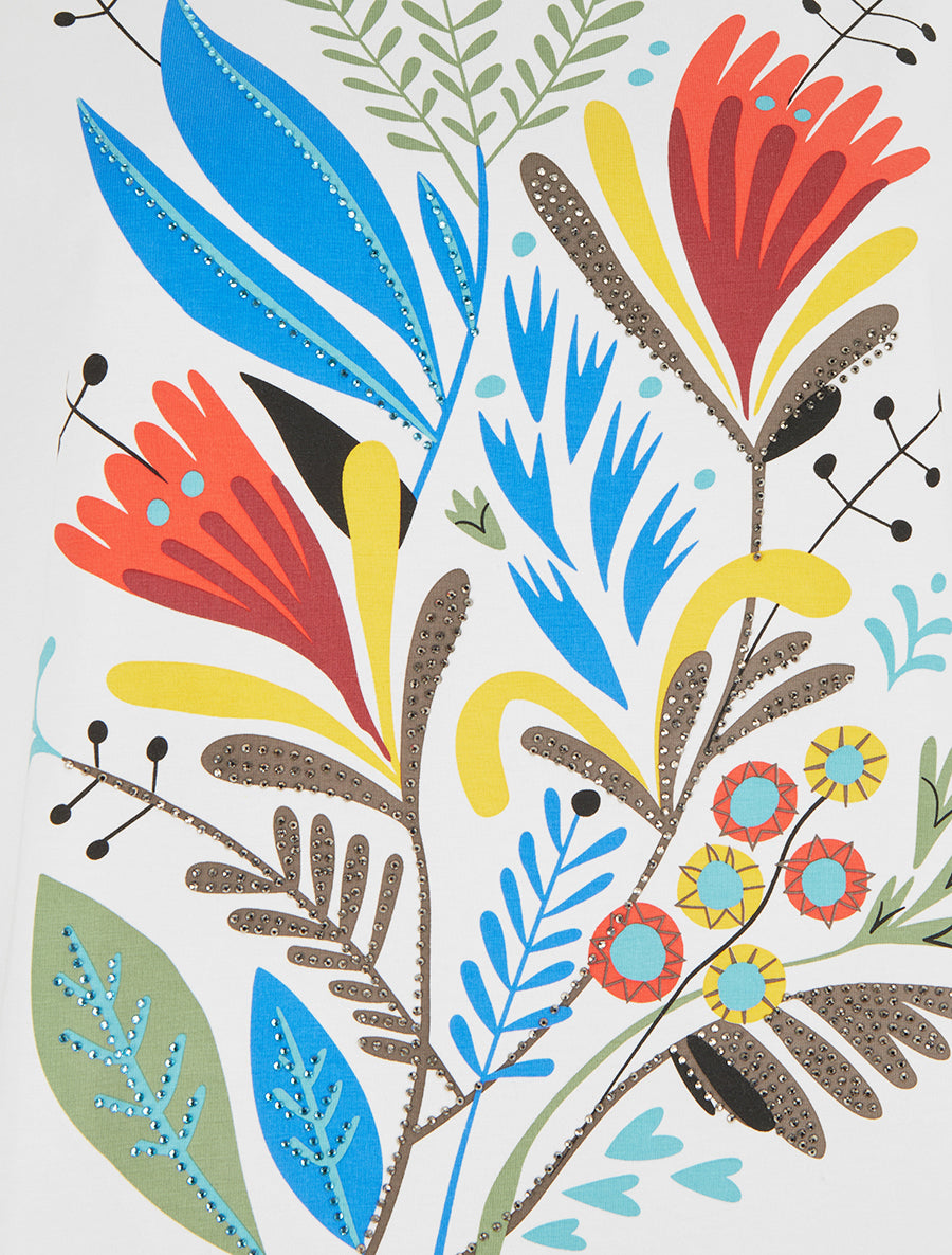 T-shirt à motif floral et strass - Blanc - 3