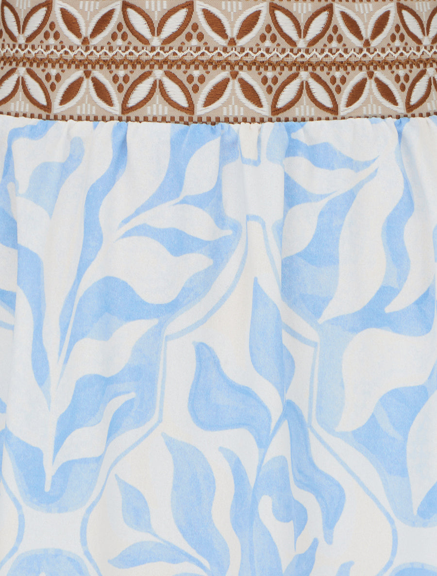 Jupe fluide longue à imprimé feuillage stylisé - Bleu ciel - 3