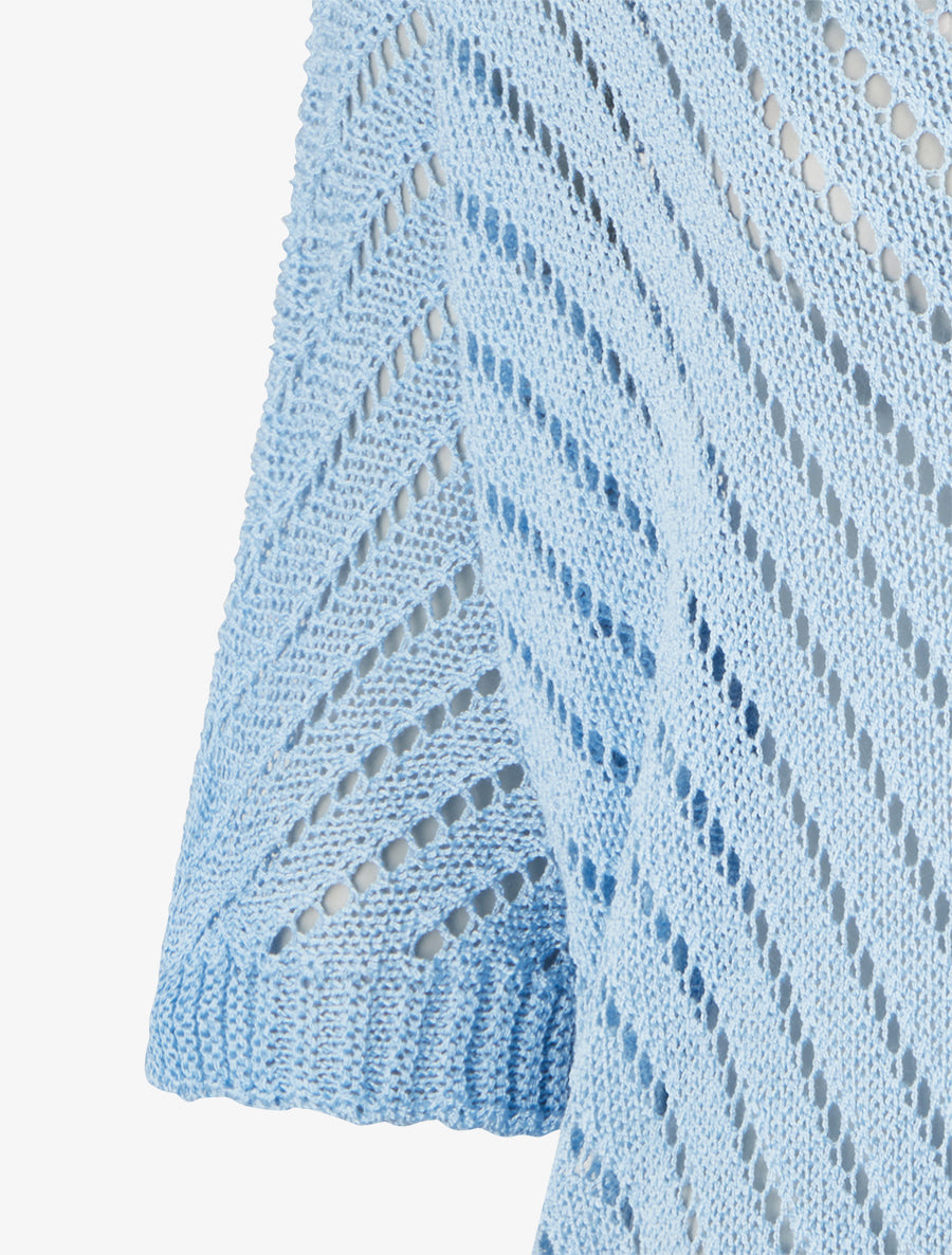 Pull ajouré à manches chauve-souris - Bleu ciel - 3