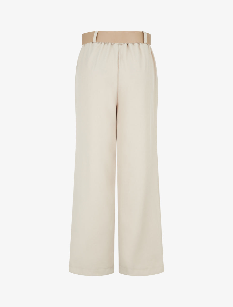 Pantalon uni à passant stylisé - Beige - 2