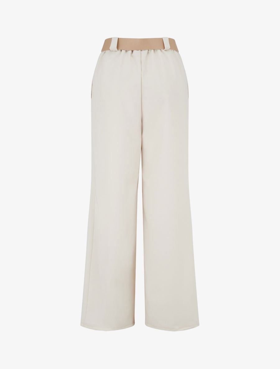 Pantalón recto liso elástico - Beis
