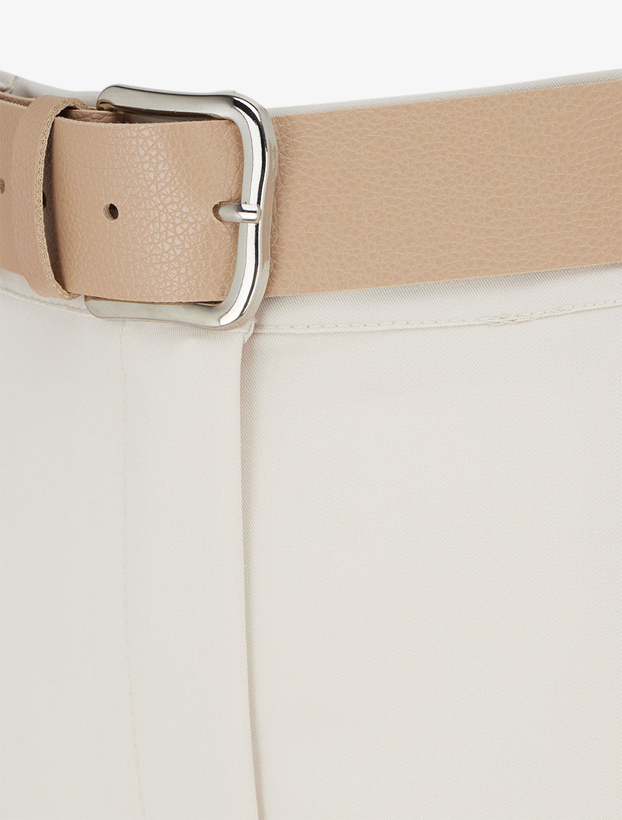 Pantalón recto liso elástico - Beis
