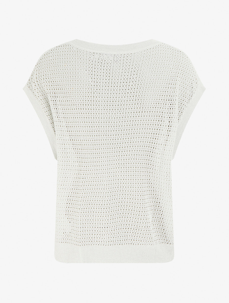 Top en maille fine ajouré et irisé - Blanc - 2