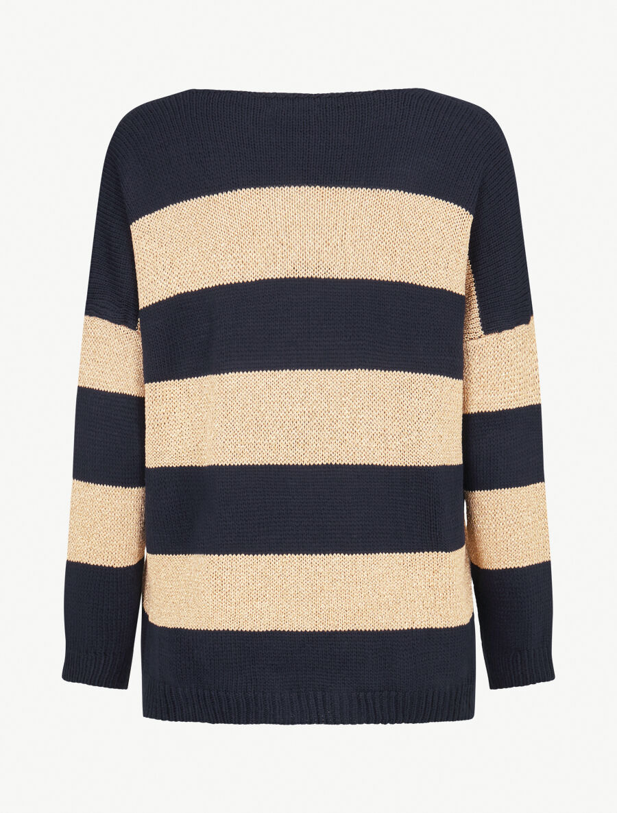 Pull en maille à bandes dorées - Marine - 2