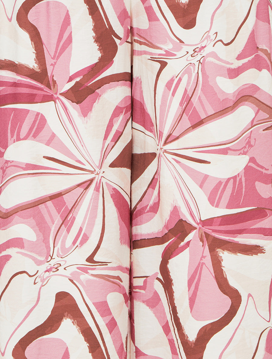 Pantalon imprimé abstrait à taille haute élastiquée - Rose - 3