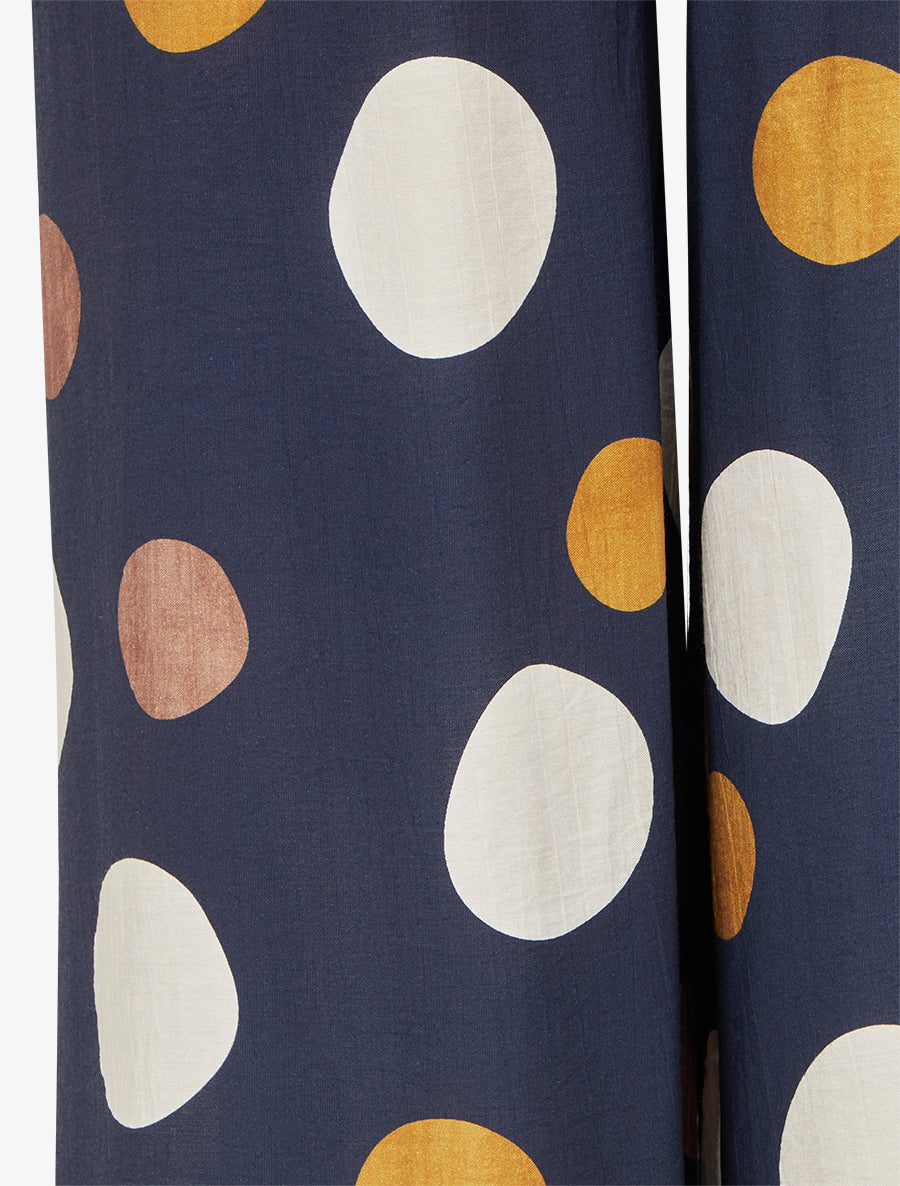 Pantalon imprimé ronds à taille haute élastiquée - Marine - 3
