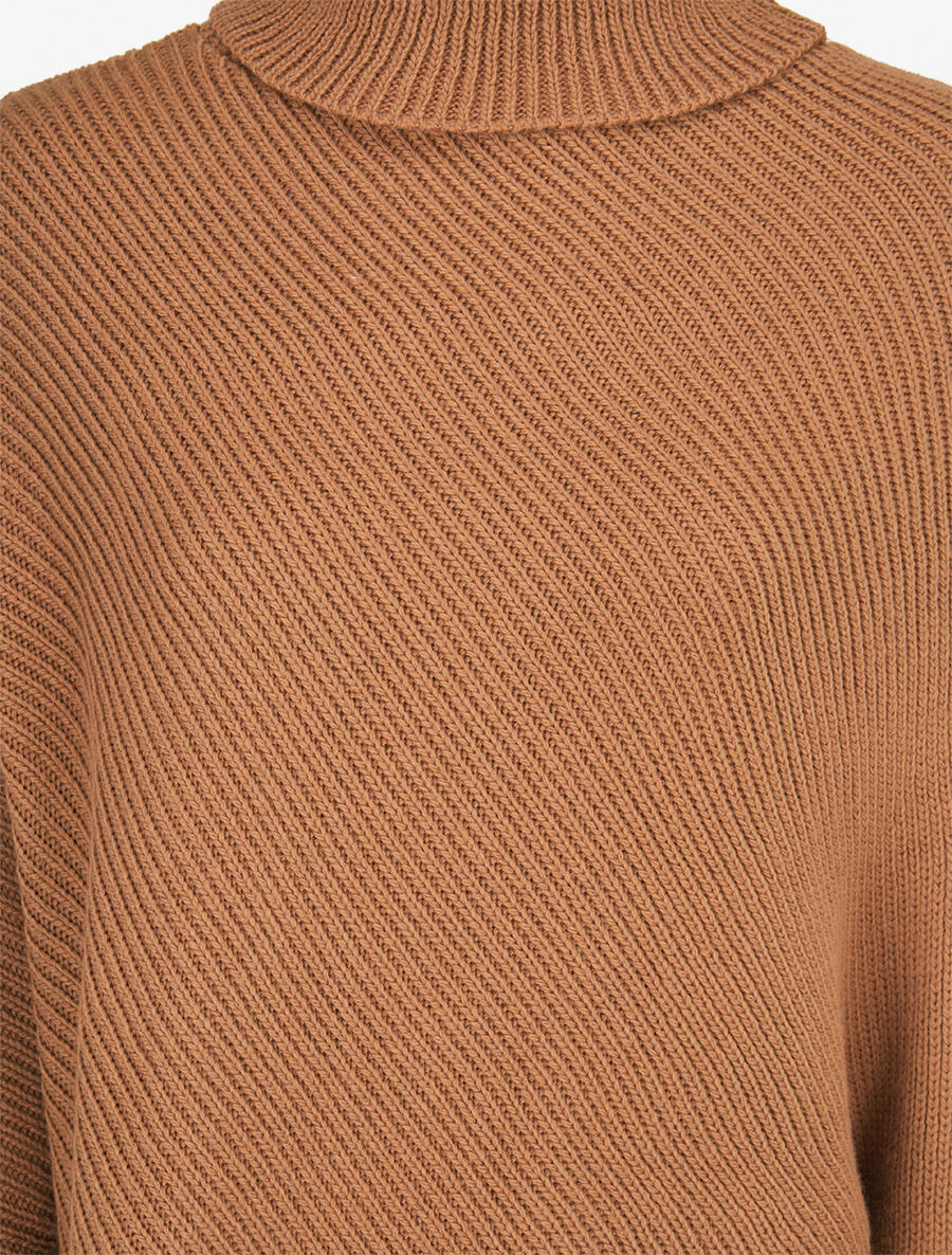 Poncho côtelé à col roulé - Camel - 3