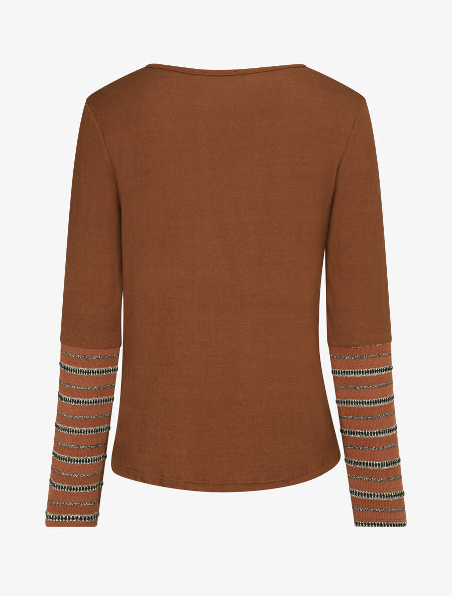 Pull fin à manches rayées - Camel - 2