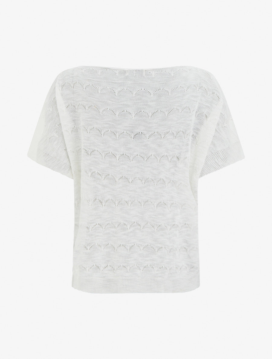 Top uni en maille ajourée à manches courtes - Blanc - 2