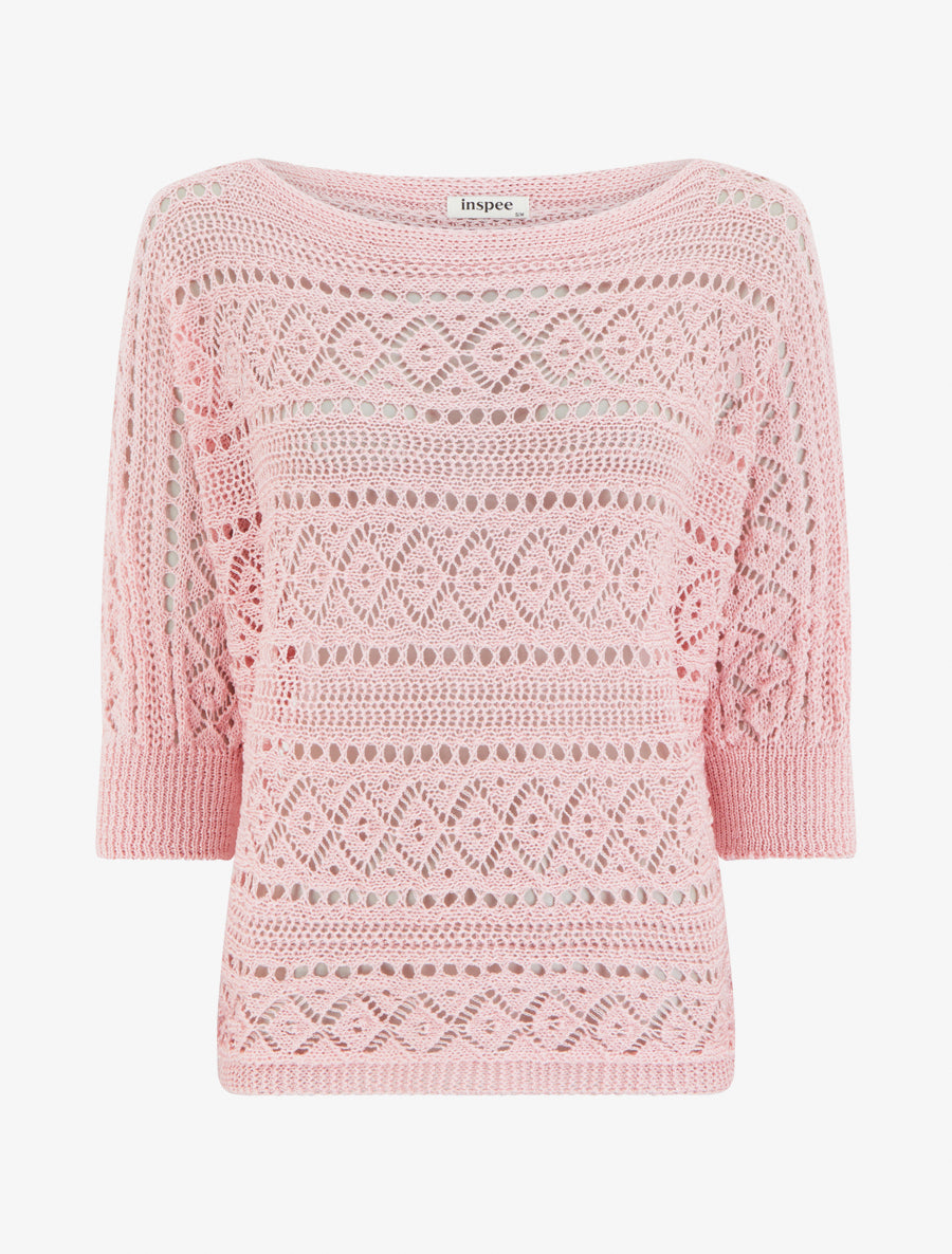 Top uni en maille ajourée - Rose - 1