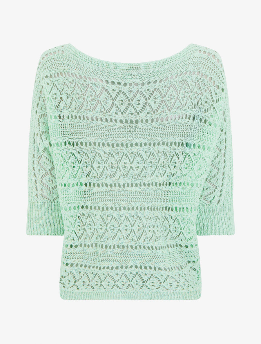 Top uni en maille ajourée - Vert d&