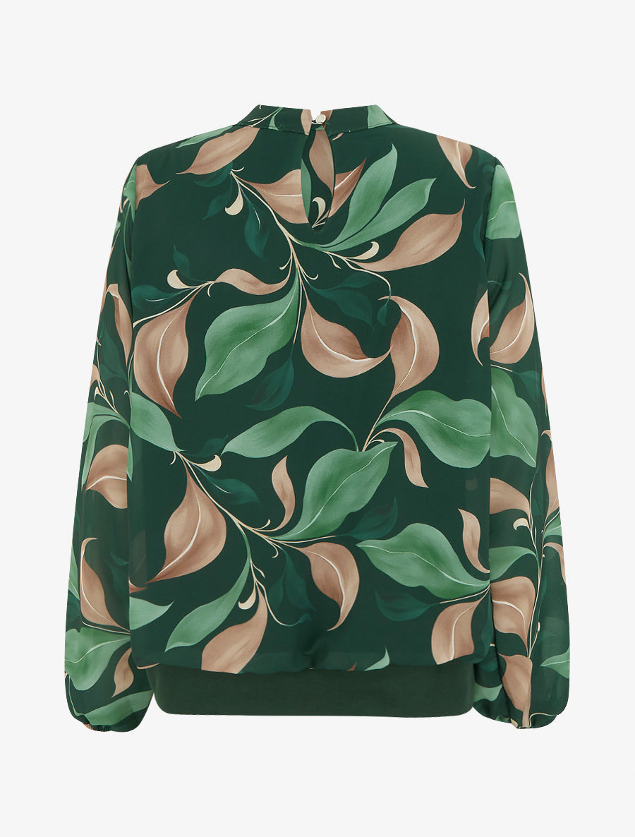 Blouse imprimé feuillage à poignets élastiqués - Vert sapin - 2