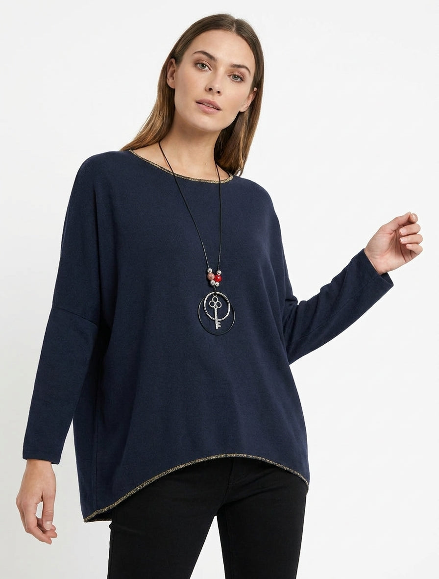 Jersey liso con mangas largas murciélago - Marine