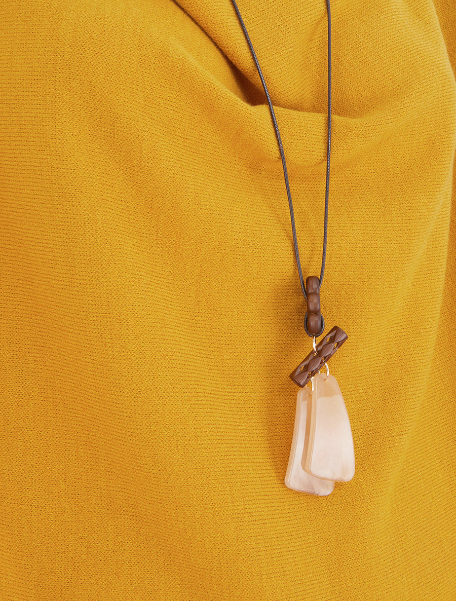 Pull fin à manches chauve-souris et col bénitier - Jaune moutarde - 3
