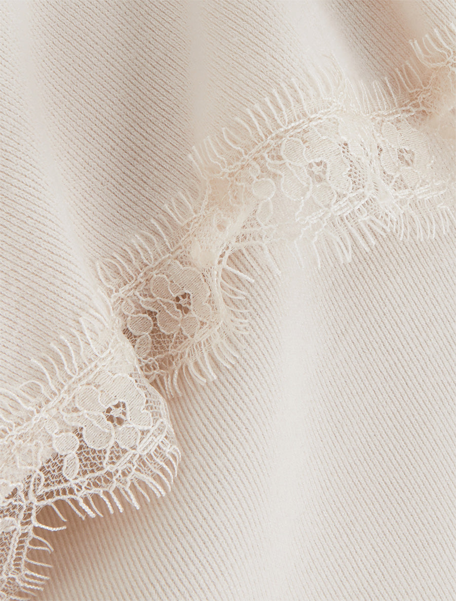 Pull à bords asymétriques et dentelle - Crème - 3