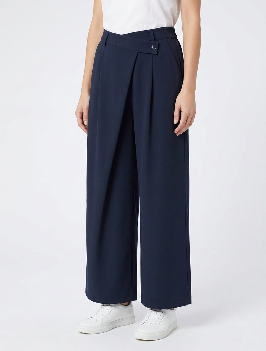 Pantalón liso recto con cierre en el lateral. - Marine