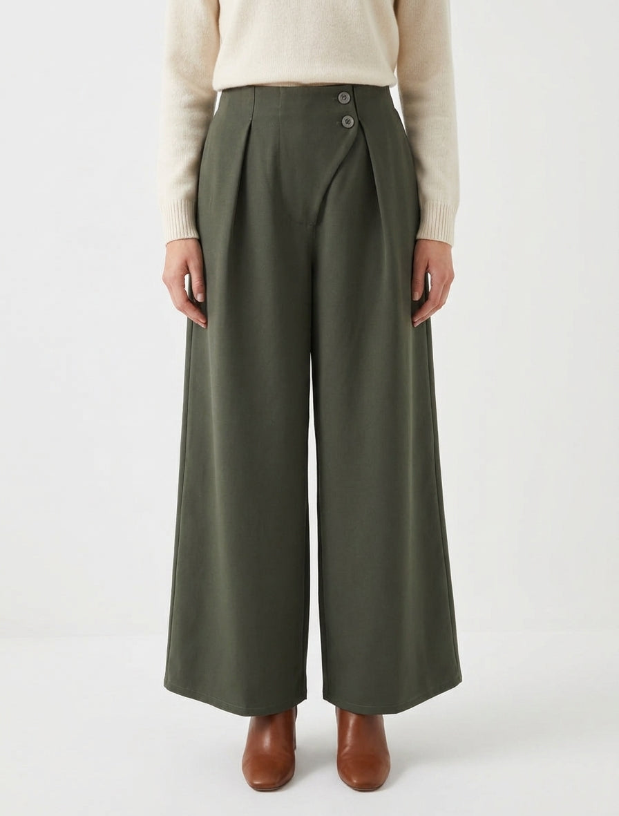 Pantalón liso con cintura elástica - Caqui