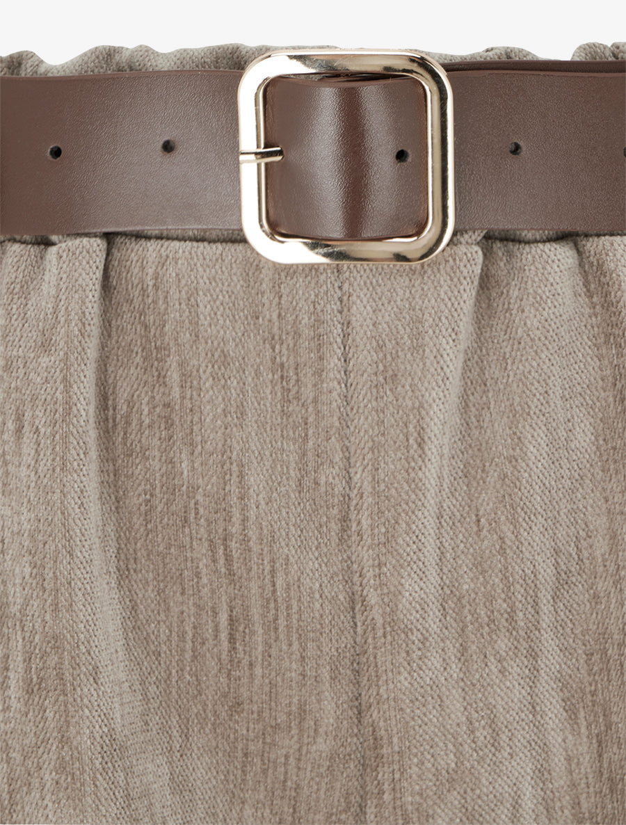 Pantalon effet velours à taille élastiquée - Taupe - 3