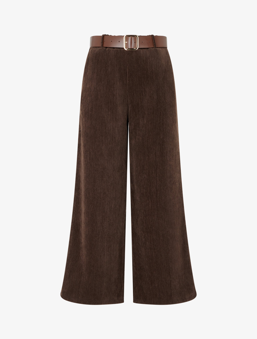 Pantalon effet velours à taille élastiquée - Marron - 1