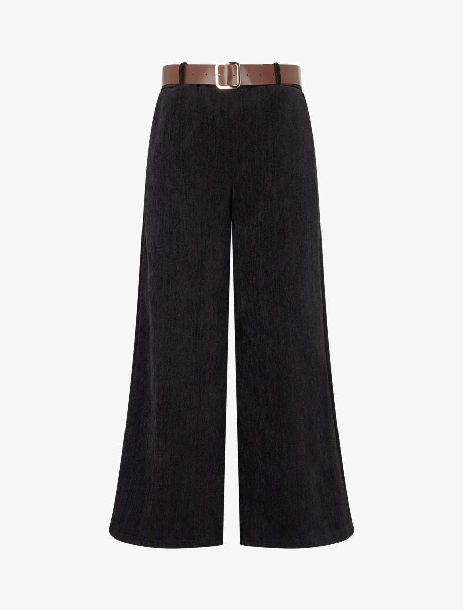 Pantalon effet velours à taille élastiquée - Noir - 1