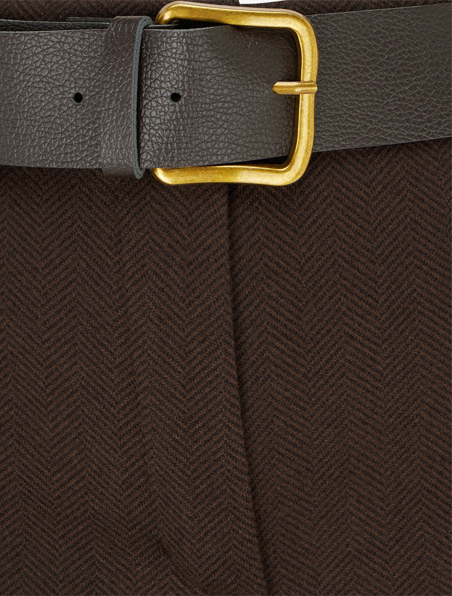 Pantalon ample en feutrine à taille haute - Marron - 3