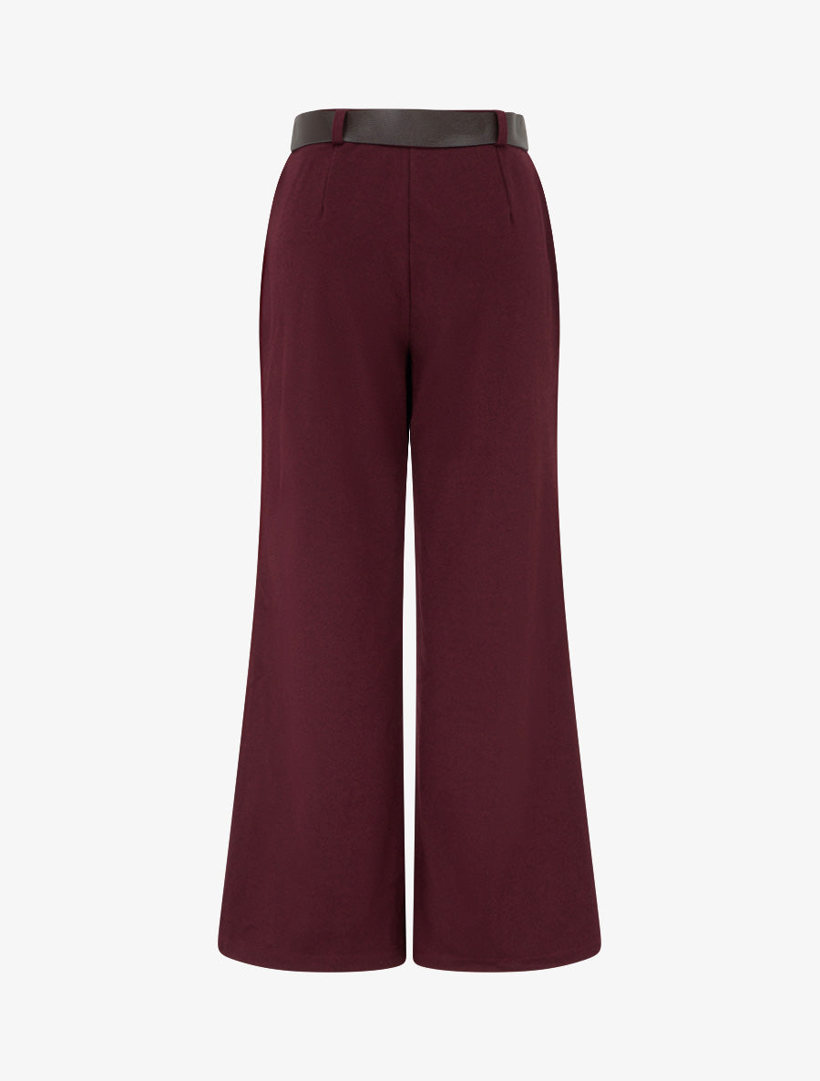 Pantalon ample en feutrine à taille haute - Lie de vin - 2