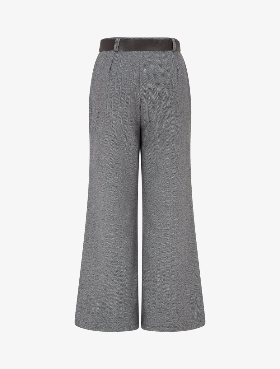 Pantalon ample en feutrine à taille haute - Gris - 2
