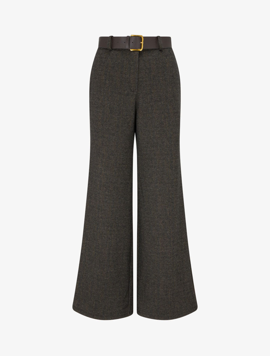 Pantalon taille haute en tissu style toile lainée - Noir - 1