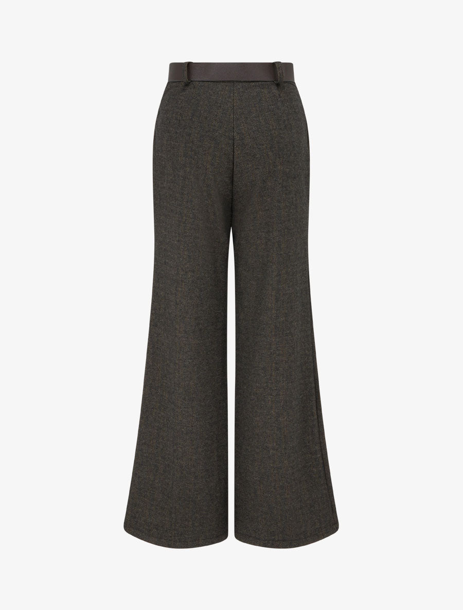 Pantalon taille haute en tissu style toile lainée - Noir - 2