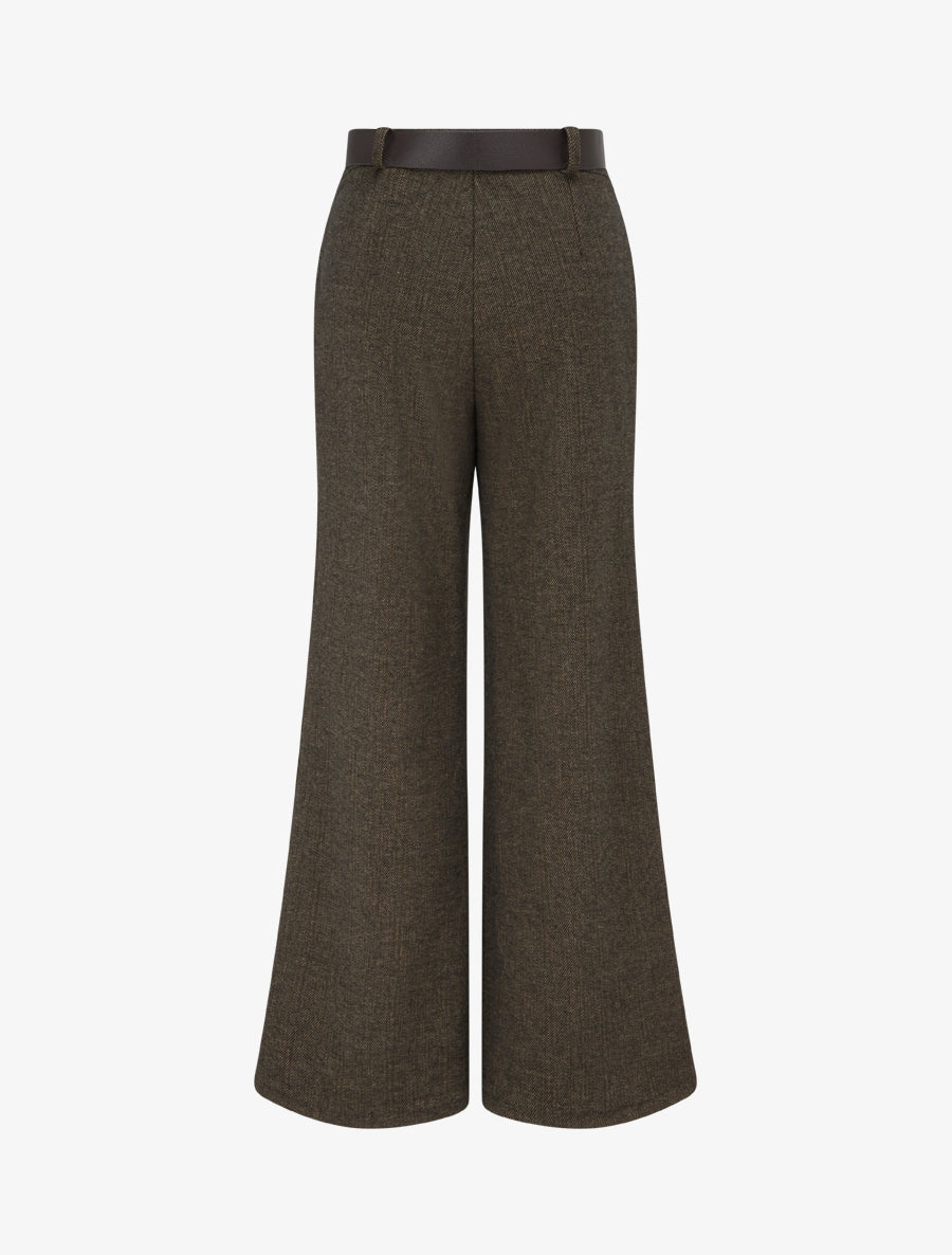 Pantalon taille haute en tissu style toile lainée - Taupe - 2