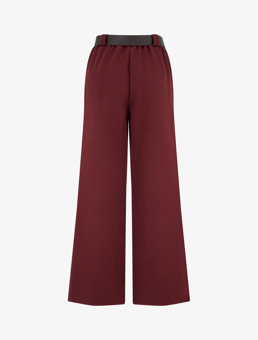 Pantalon ample uni à taille haute élastiquée - Bordeaux - 2