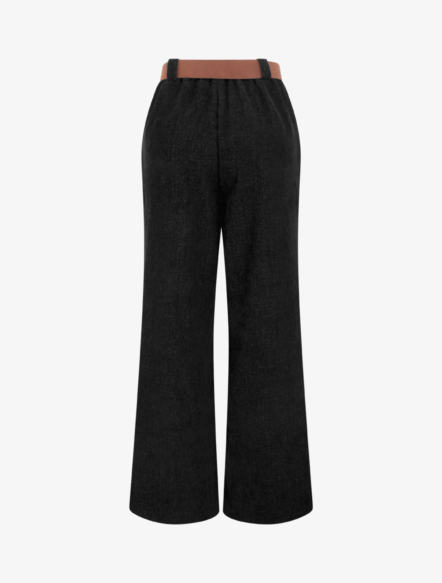 Pantalon élastiqué effet velours - Noir - 2