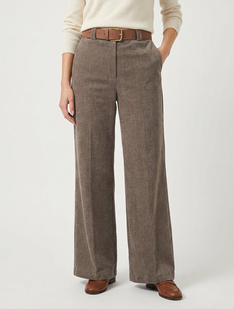 Pantalón elástico efecto terciopelo - Topo