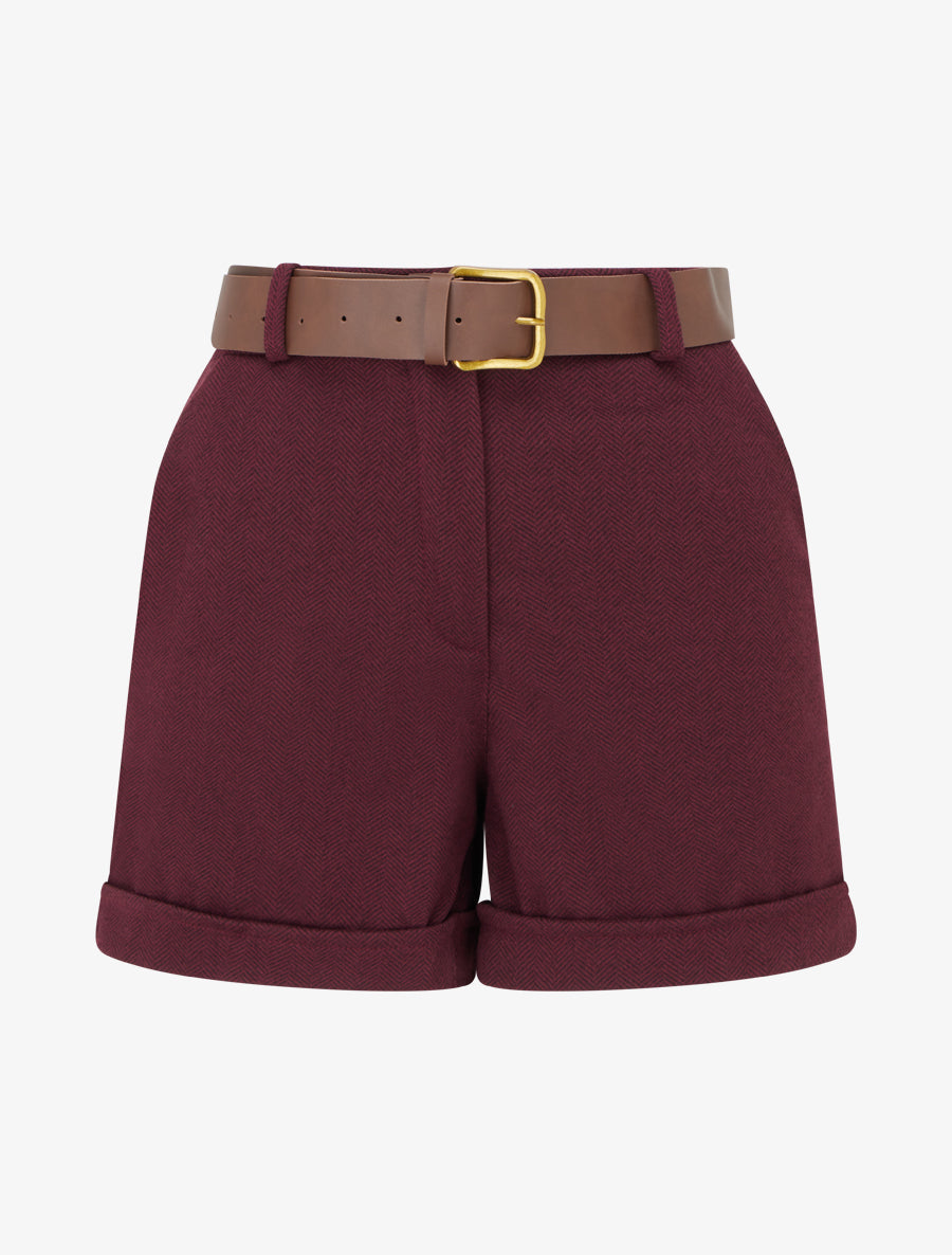 Short en feutrine à ceinture - Lie de vin - 1